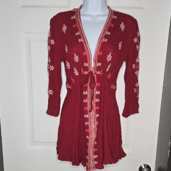 Bohemian Red Summer Top w Embroidery Sz. Medium - Picture 1 of 7